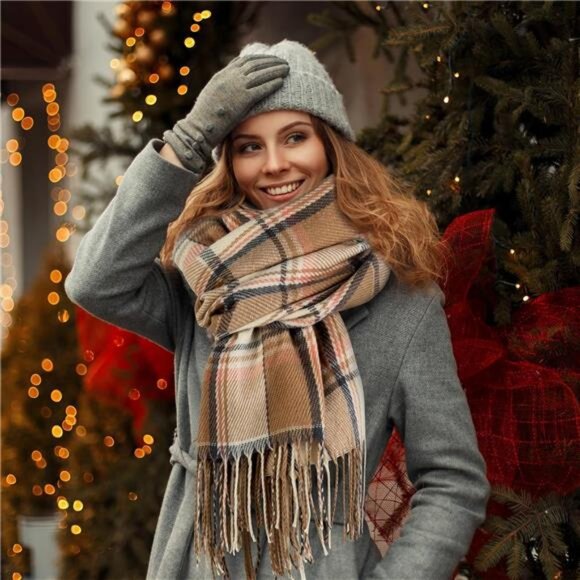 Womens winter plaid scarf large blanket shawl wrap warm soft cozy fall accessory - Picture 6 of 7